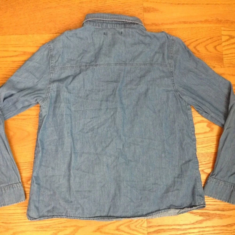 BLUE CHAMBRAY DENIM LONG SLEEVE BUTTON UP SHIRT WOMENS S 38.5